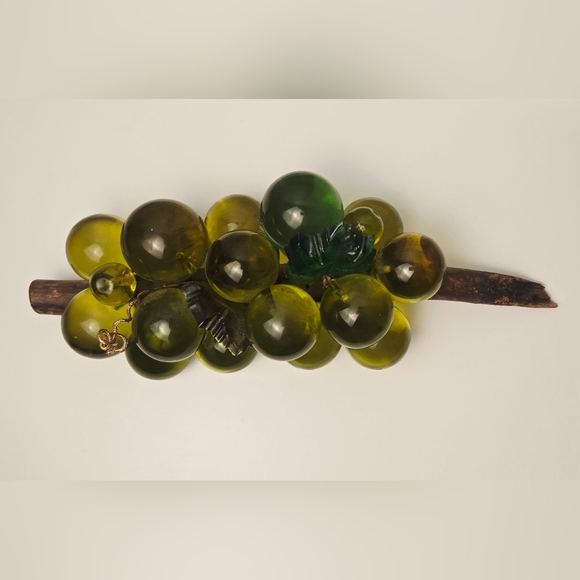 Vintage Green Glass Grape Cluster Sculpture on Wood Stem 13.5” - Picture 7 of 15